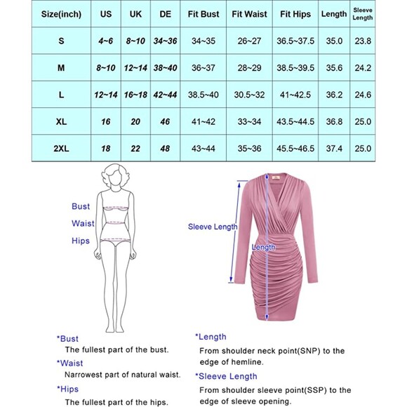 Grace Karin Long Sleeve Ruched Wrap Pencil Dress Sz L - Picture 6 of 6